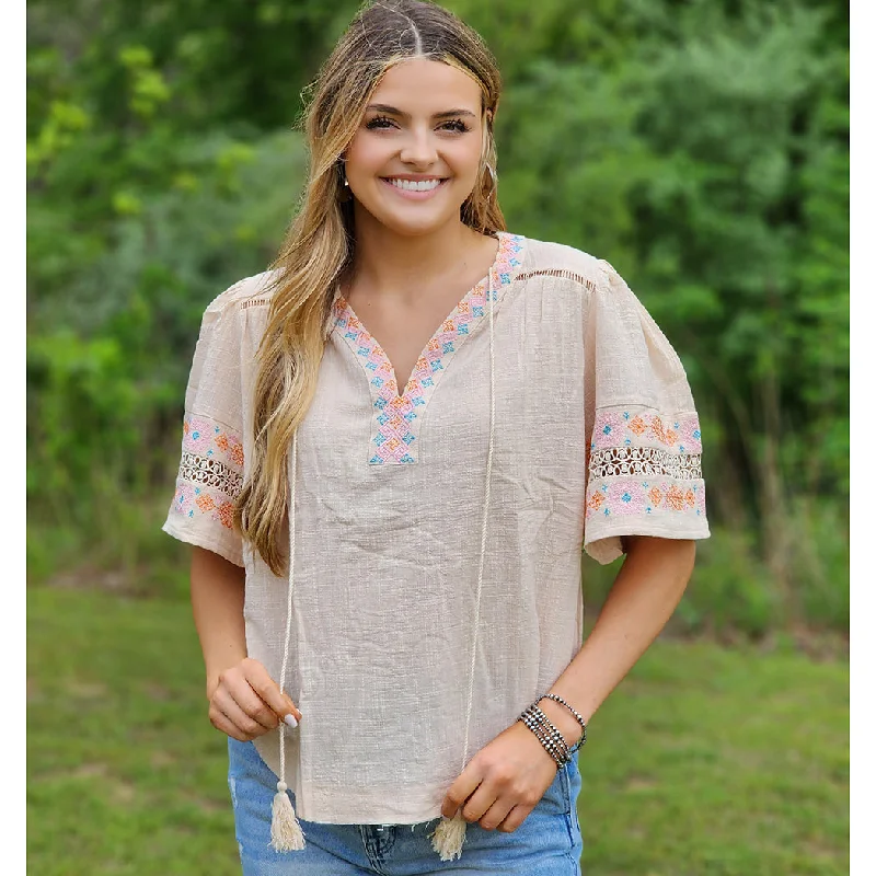 Beige V Neck Blouse