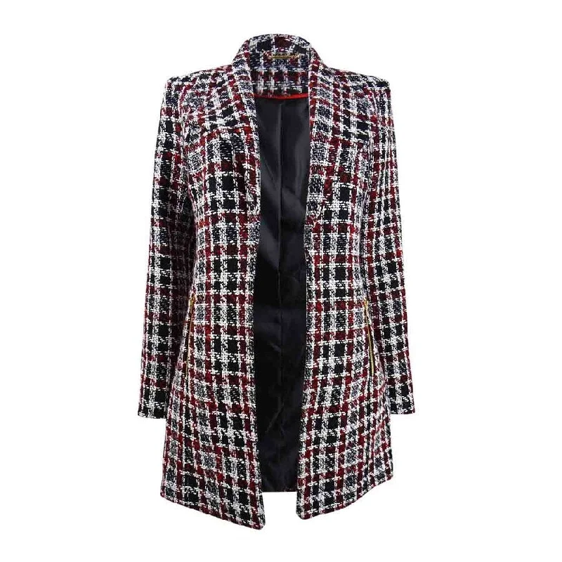 Calvin Klein Women's Tweed Plaid Topper Jacket (10, Red/Black)