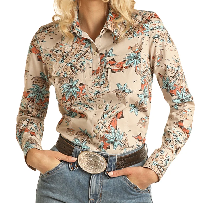 Rock & Roll Women's Tan Tropical Bronc Shirt