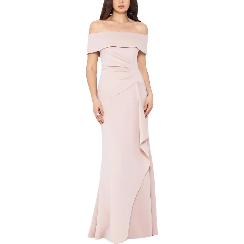 Xscape Womens Ruffled Off The Shoulder Maxi Dress