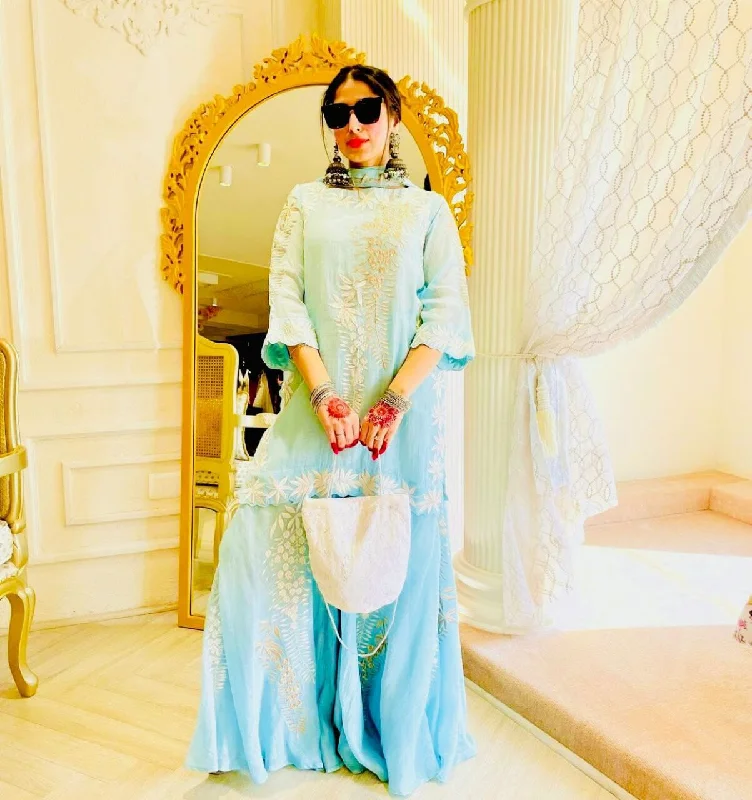 Light Blue Designer Fancy Wear Sharara Suit