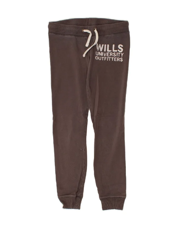 JACK WILLS Womens Graphic Tracksuit Trousers Joggers UK 10 Small Brown