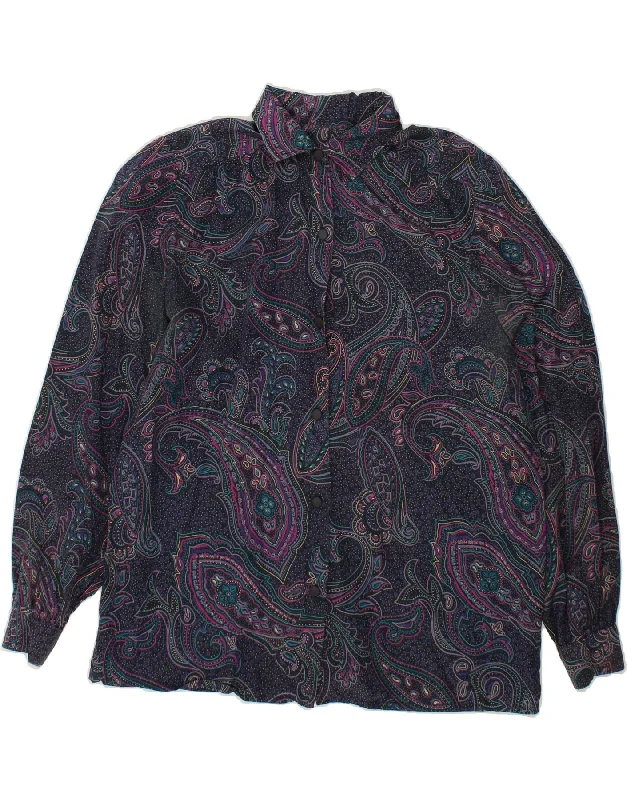 VINTAGE Womens Shirt UK 16 Large Navy Blue Paisley