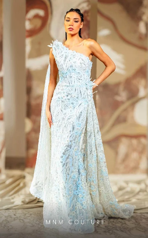 MNM Couture K4173 - One Shoulder Floral Appliqued Evening Gown