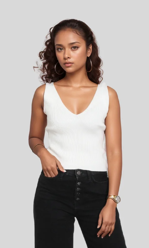 Women Fitted Knit Top (Off-White)