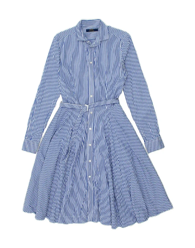 POLO RALPH LAUREN Womens Shirt Dress US 6 Medium Blue Pinstripe Cotton