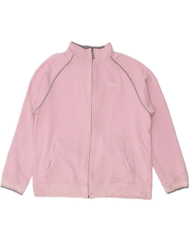 FILA Womens Tracksuit Top Jacket UK 14 Large Pink Cotton