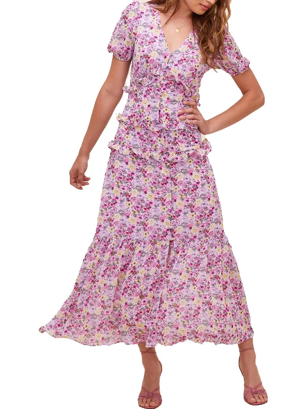 Priscilla Womens Tiered Floral Maxi Dress