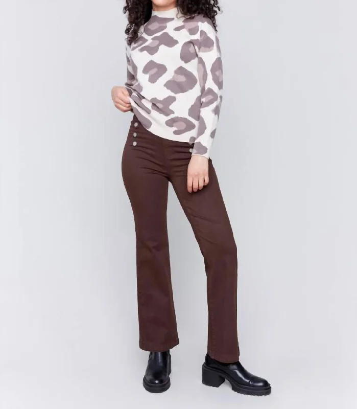 Pull-On Flare Twill Pants In Mocha