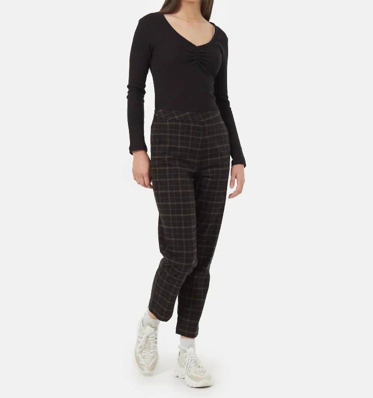 Soft Ecotwill Cropped Pants In Alpine Plaid Black Fossil