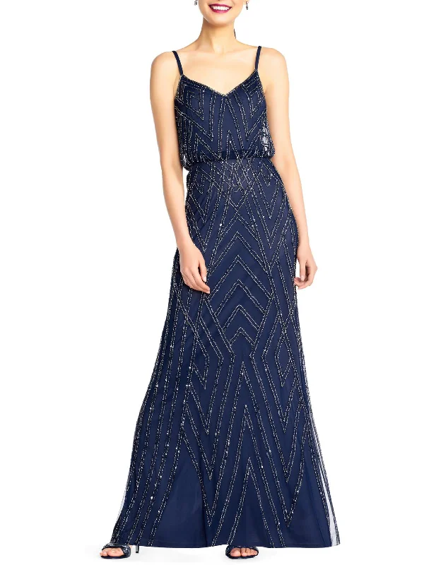 Womens Beaded Blouson Evening Dress