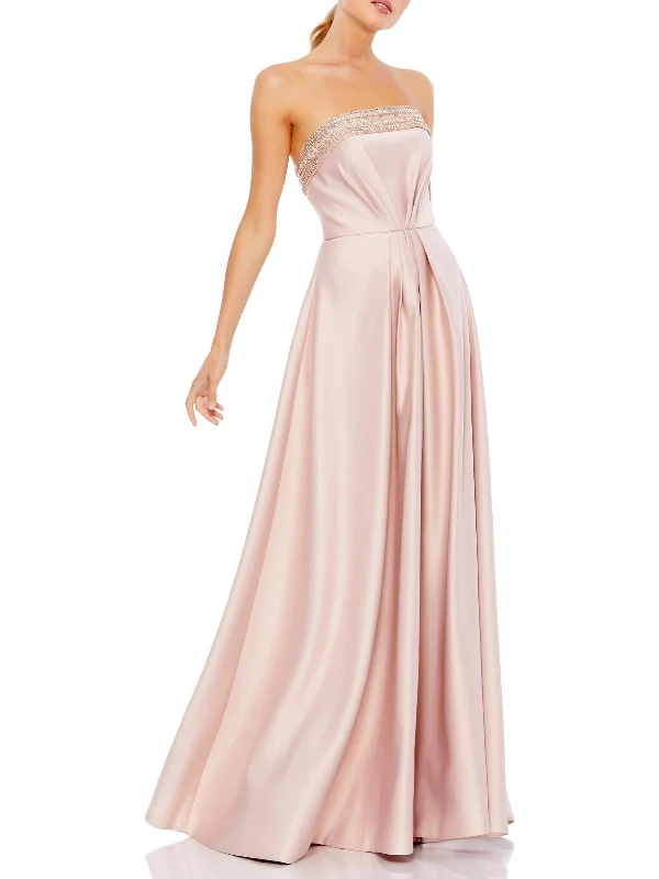 Womens Satin A-Line Evening Dress